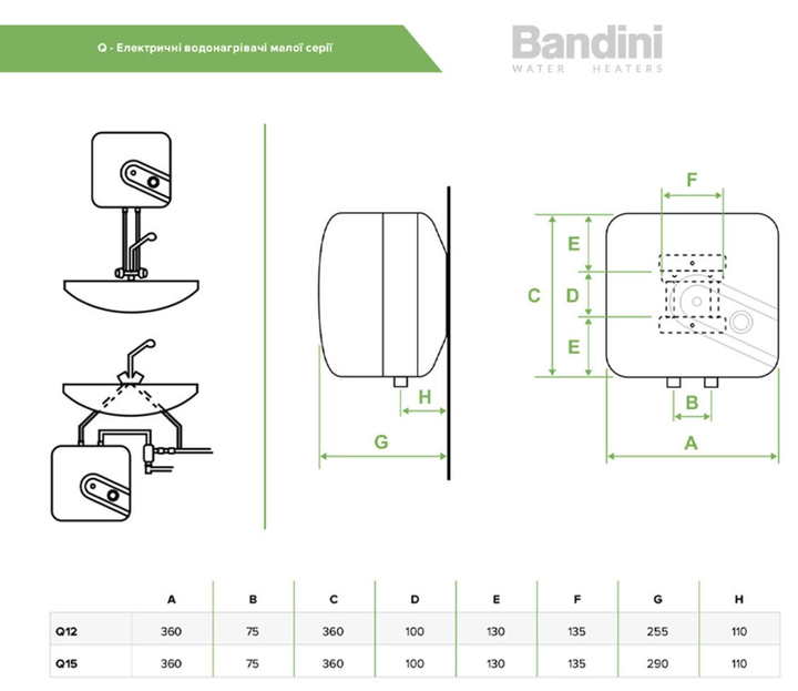 Электрический водонагреватель над мойкой Bandini Water Heaters Q 12 (O) - изображение 4