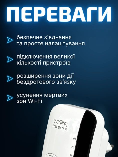 Усилитель сигнала репитер WiFi Repeater до 300 Мб/с 802.11N/B/G 2.4 ГГц, беспроводной ретранслятор - изображение 2