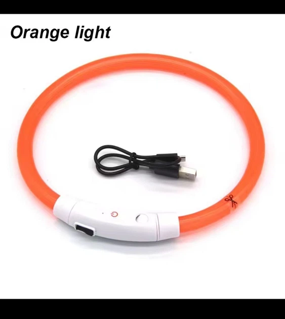 Яркий светодиодный LED ошейник для собак и кошек 70 см (можно укорачивать) с USB-заряд. Видимость до 500м в темноте. Цвет оранджеый. - изображение 7