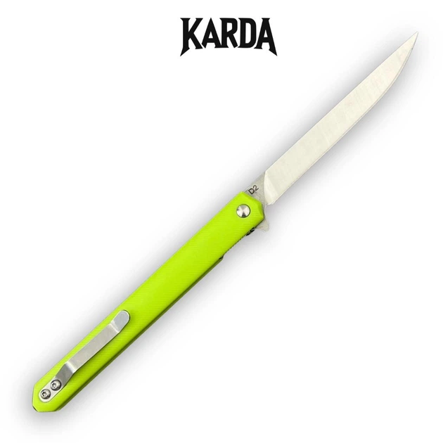 Ніж Складаний Karda J097 lime green handle drop blade - Фото 2 Ніж Складаний Karda J097 lime green handle drop blade - изображение 2