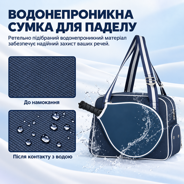 Сумка для падел тенісу спортивний для перенесення форми спортивного інвентарю та аксесуарів, колір сіро-синій Q25-017_grey - Фото 7 Сумка для падел тенісу спортивний для перенесення форми спортивного інвентарю та аксесуарів, колір сіро-синій Q25-017_grey - зображення 7