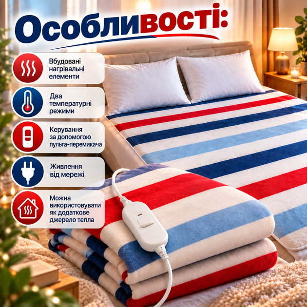 Електроковдра 150×180 см 130 Вт з пультом 2 режими Електропростирадло з підігрівом для ліжка дивана дому дачі - изображение 3