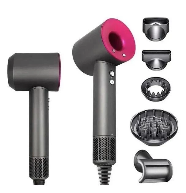 Профессиональный фен стайлер для волос Super Hair Dryer 1600 Вт + 5в1 насадок, серый/фуксия - Фото 2 Профессиональный фен стайлер для волос Super Hair Dryer 1600 Вт + 5в1 насадок, серый/фуксия - изображение 2