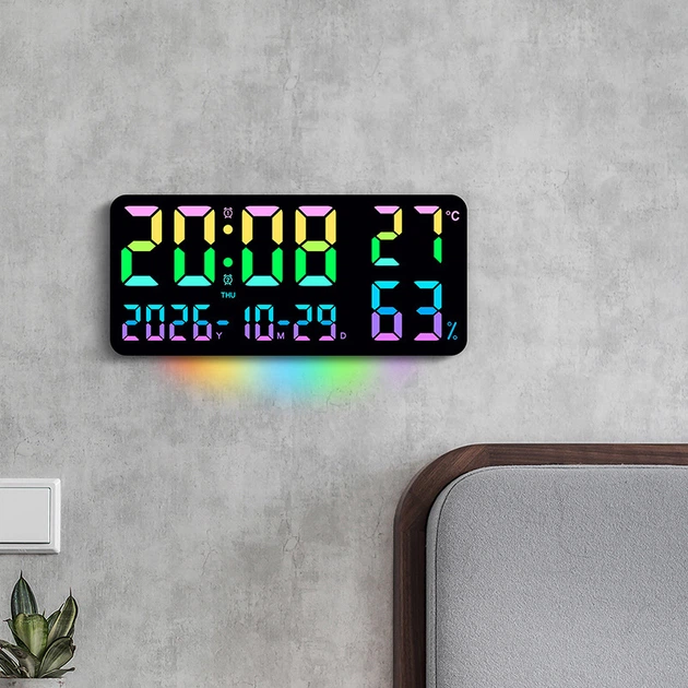 Настінний годинник GH750R з календарем, температурою, вологістю, RGB та пультом - зображення 3