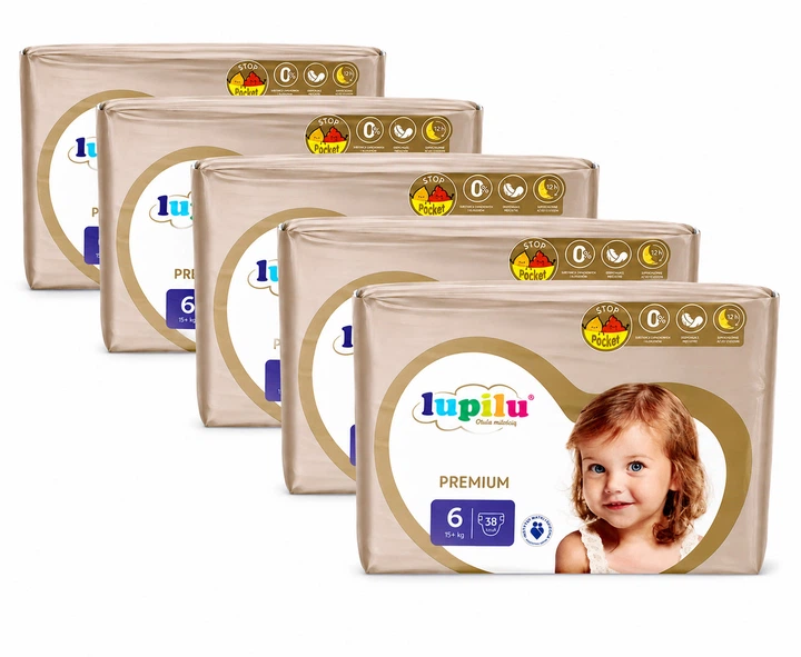 Підгузки памперси Lupilu Premium Розмір 6 (15+ кг) 190 шт набір 5 упаковок по 38 шт - Фото 2 Підгузки памперси Lupilu Premium Розмір 6 (15+ кг) 190 шт набір 5 упаковок по 38 шт - изображение 2