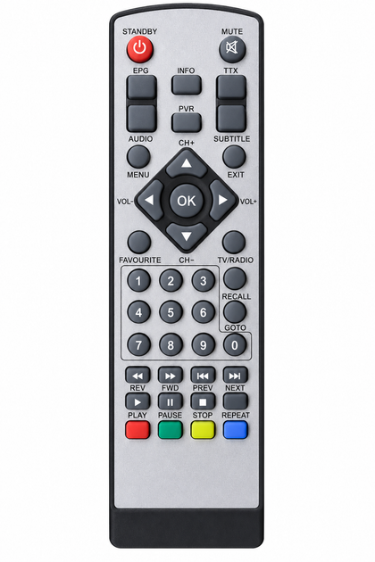 Пульт дистанційного керування для DVB-T2 тюнера ERGO 1204, 1217 - Фото 1 Пульт дистанційного керування для DVB-T2 тюнера ERGO 1204, 1217 - изображение 1