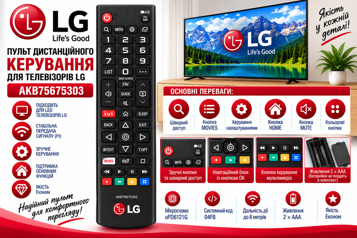 Пульт дистанційного керування для телевізора LG модель AKB75675303 - изображение 2