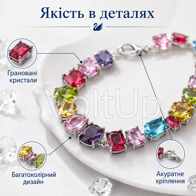 Браслет Gema з різнокольоровими кристалами Swarovski та регульованим розміром для повсякденних і святкових образів - зображення 4