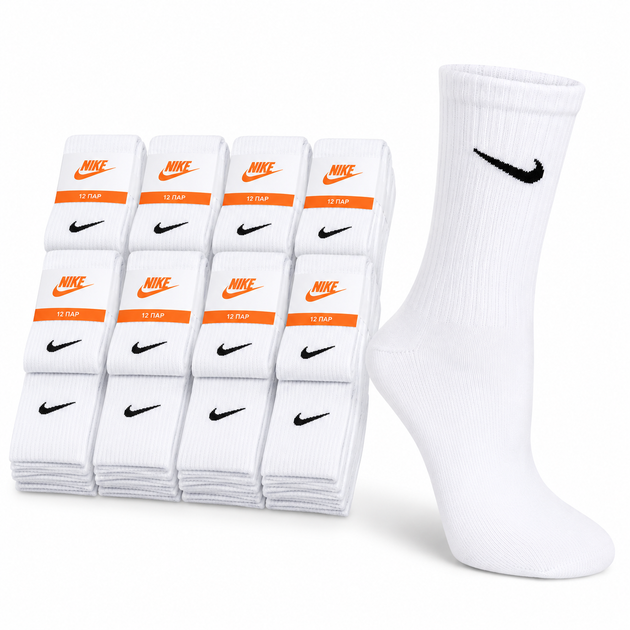 Набір високих шкарпеток Nike 12 пар 41–44 з бавовни та лайкри для спорту, тренувань і повсякденного носіння - зображення 6