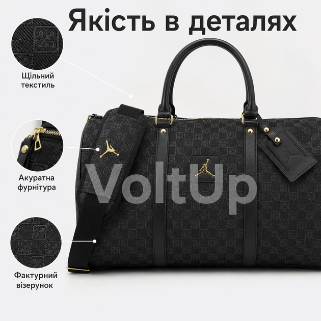 Спортивна сумка чорна Jordan Monogram 47 × 29 × 21 см з бавовни та поліестеру з двосторонньою блискавкою - зображення 2