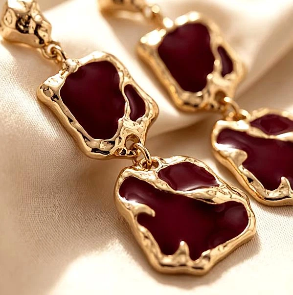 Сережки жіночі подовжені підвіски jewelry Бордові - Фото 3 Сережки жіночі подовжені підвіски jewelry Бордові - зображення 3