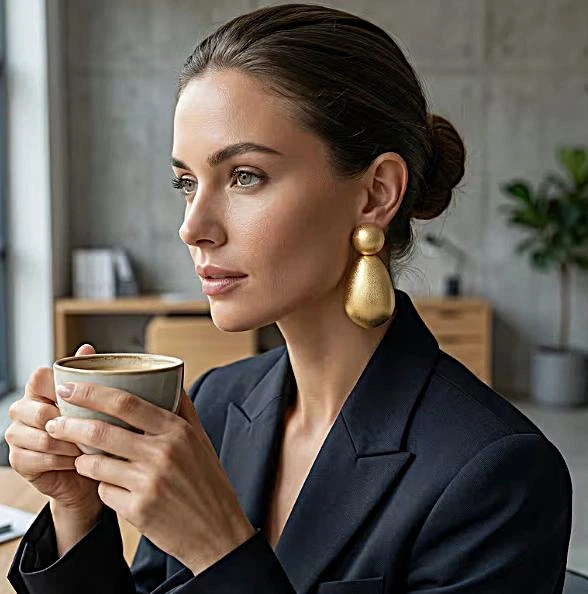 Сережки Великі акцентні підвіски jewelry Золотисті - Фото 6 Сережки Великі акцентні підвіски jewelry Золотисті - зображення 6