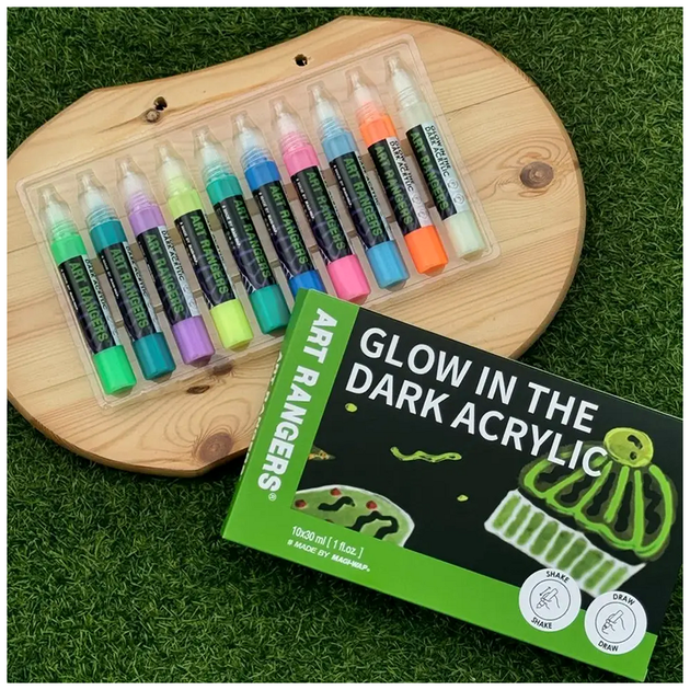 Набор люминесцентных акриловых красок 10 цветов по 30 мл для рисования Acrylic Glow in the Dark SQ-28737 - изображение 9