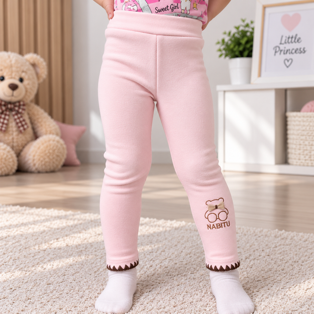 Детские теплые лосины для девочки на флисе, 130 см розового цвета (NABITU kids leggings) - изображение 7