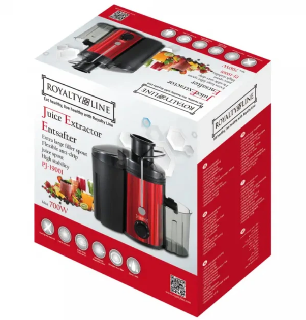 Соковыжималка Royalty Line RL-PJ19001 Red, объём 1,5 л, корпус из нержавеющей стали Электрическая соковыжималка для фруктов и овощей красного цвета - изображение 12