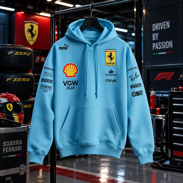 Чоловіче худі Ferrari Formula 1 з логотипами гоночної команди XL Блакитне - Фото 1 Чоловіче худі Ferrari Formula 1 з логотипами гоночної команди XL Блакитне - изображение 1