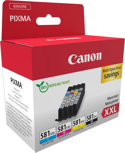 Zestaw wkładów atramentowych Canon CLI-581XXL Multipack czarny/cyan/magenta/żółty (1998C006) - Zdjęcie 1 Zestaw wkładów atramentowych Canon CLI-581XXL Multipack czarny/cyan/magenta/żółty (1998C006) - obraz 1