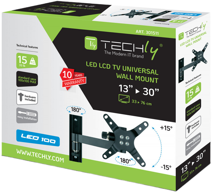 Настінне кріплення TECHly ICA-LCD 105BK Black (8057685301511) - зображення 2