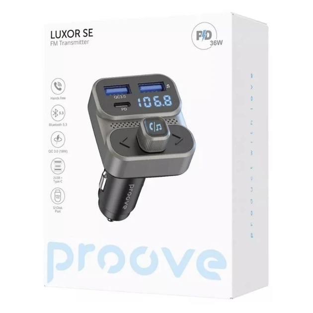 Автомобільний зарядний пристрій 36 W Type-C/USB Proove FM Launcher Luxor SE (59302) - зображення 9