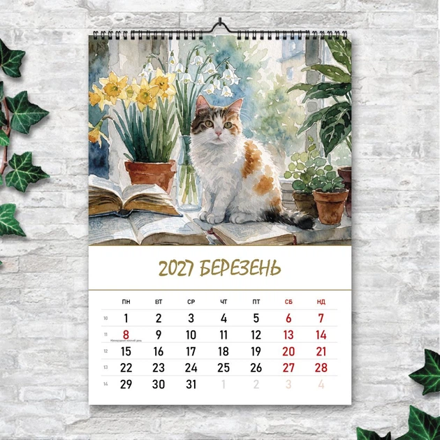 Календар настінний перекидний А3 «Коти і книги. Дванадцять причин залишитися вдома» 2027, 13 аркушів, вертикальний ENTERSTORE (art. 270215) - Фото 4 Календар настінний перекидний А3 «Коти і книги. Дванадцять причин залишитися вдома» 2027, 13 аркушів, вертикальний ENTERSTORE (art. 270215) - изображение 4