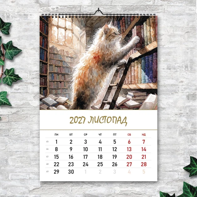 Календар настінний перекидний А3 «Коти і книги. Дванадцять причин залишитися вдома» 2027, 13 аркушів, вертикальний ENTERSTORE (art. 270215) - Фото 12 Календар настінний перекидний А3 «Коти і книги. Дванадцять причин залишитися вдома» 2027, 13 аркушів, вертикальний ENTERSTORE (art. 270215) - изображение 12