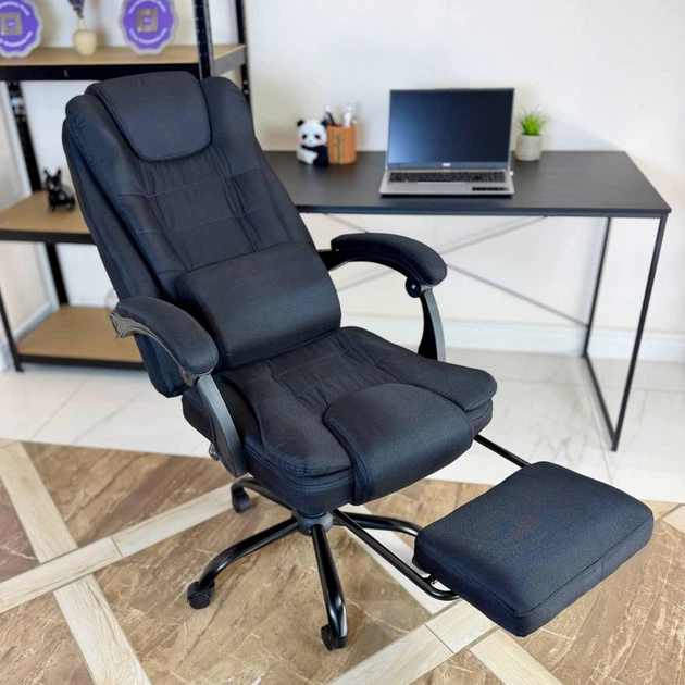 Кресло компьютерное FC-04 DEXON AXIS из ткани, с поясничной подушкой, с подставкой для ног, Черный - изображение 7