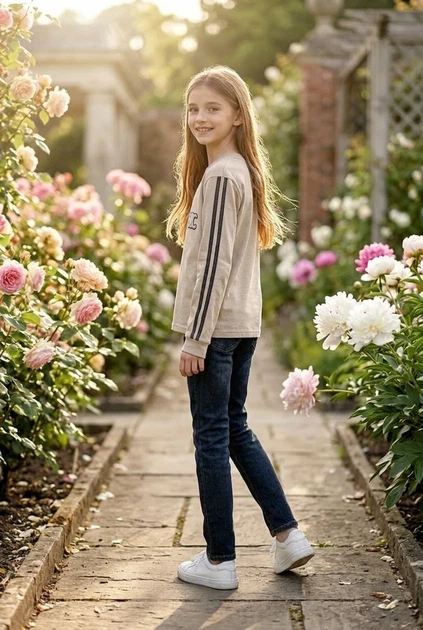 Кофта для девочки с полосками на рукавах Kiddo коричневый 164 см - изображение 2