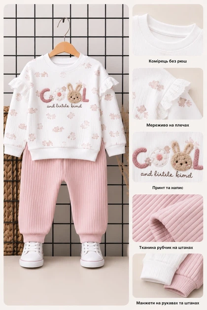 Костюм для девочки «Little Bunny» Kiddo пудровый 80 см - изображение 3