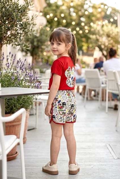 Костюм с шортами "Комикс-принт" Kiddo красный 110 см - изображение 2