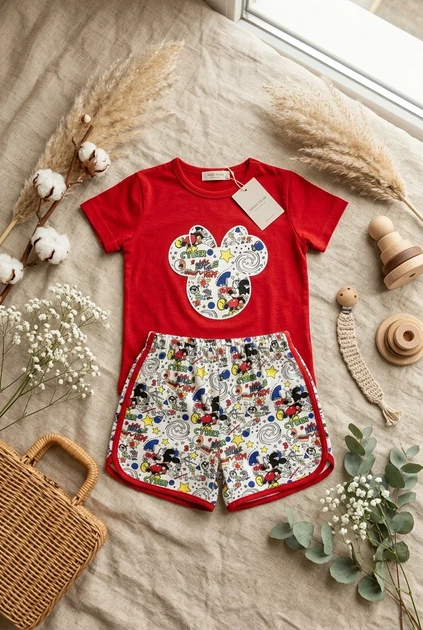 Костюм с шортами "Комикс-принт" Kiddo красный 110 см - изображение 3