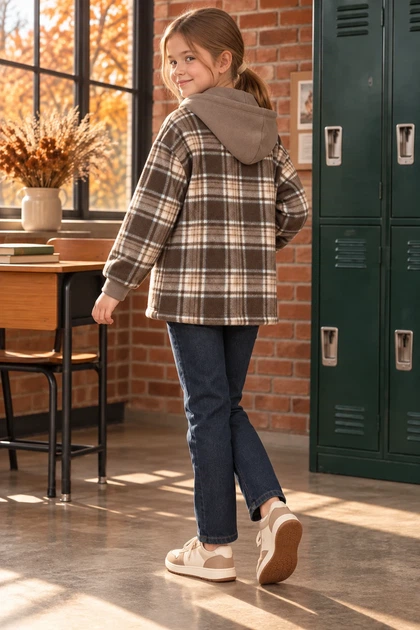 Кофта флісова -сорочка Cozy Check з капюшоном Kiddo Шоколад розмір 134 (KIDDO-8D290207D3B248D38247325188840C52) - зображення 2