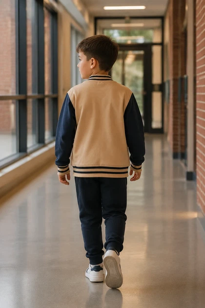 Бомбер для мальчика College Kiddo бежевый 128 см - изображение 2