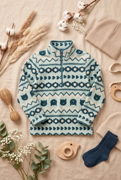 Кофта флисовая с котиками и узором Kiddo голубой 122 см - изображение 3