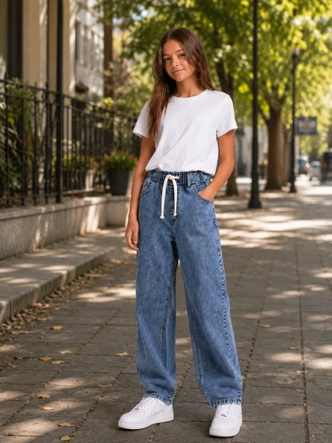 Джинси wide-leg світло-блакитні (універсальні) Kiddo синій 146 см - Фото 1 Джинси wide-leg світло-блакитні (універсальні) Kiddo синій 146 см - зображення 1