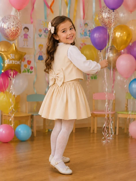 Комплект-двійка «Princess Style» жилетка та спідничка-шорти Kiddo кремовий 104 см - Фото 2 Комплект-двійка «Princess Style» жилетка та спідничка-шорти Kiddo кремовий 104 см - зображення 2