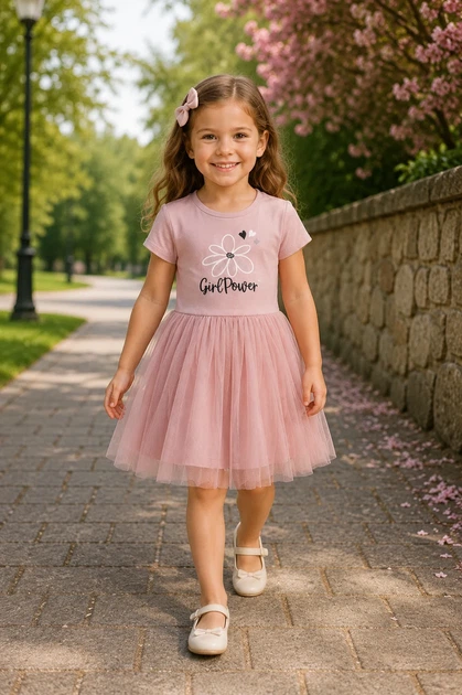 Платье для девочки «Girl Power» Kiddo пудровый 98 см - Фото 1 Платье для девочки «Girl Power» Kiddo пудровый 98 см - изображение 1