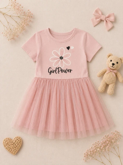 Платье для девочки «Girl Power» Kiddo пудровый 98 см - Фото 3 Платье для девочки «Girl Power» Kiddo пудровый 98 см - изображение 3