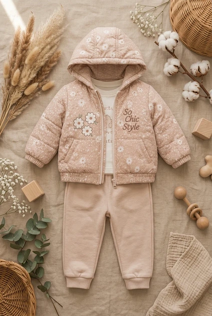 Костюм-тройка “Little Daisy” Kiddo бежевый 74 см - изображение 3