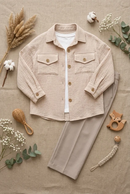 Сорочка муслінова «Natural Beige» Kiddo Бежевий розмір 110 (KIDDO-22C11329526C4340ABE50498BCB331BC) - Фото 3 Сорочка муслінова «Natural Beige» Kiddo Бежевий розмір 110 (KIDDO-22C11329526C4340ABE50498BCB331BC) - зображення 3