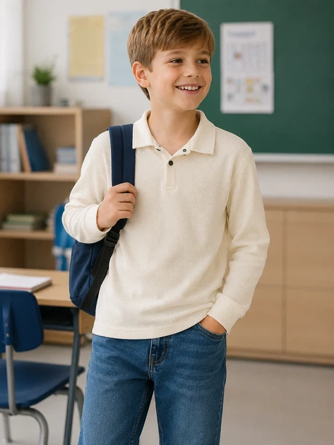 Лонгслив для мальчика “Urban Polo” Kiddo молочный 146 см - Фото 1 Лонгслив для мальчика “Urban Polo” Kiddo молочный 146 см - изображение 1