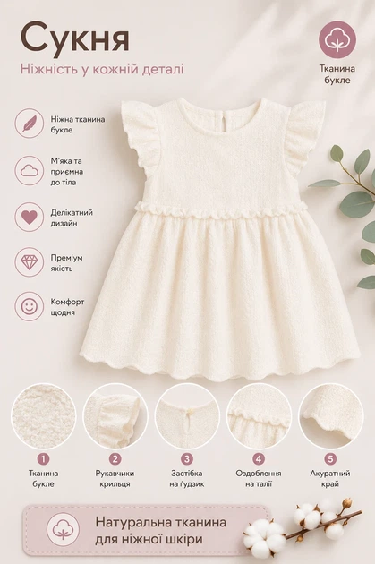 Сукня ніжна “Pearl” Kiddo молочний 80 см - Фото 3 Сукня ніжна “Pearl” Kiddo молочний 80 см - зображення 3