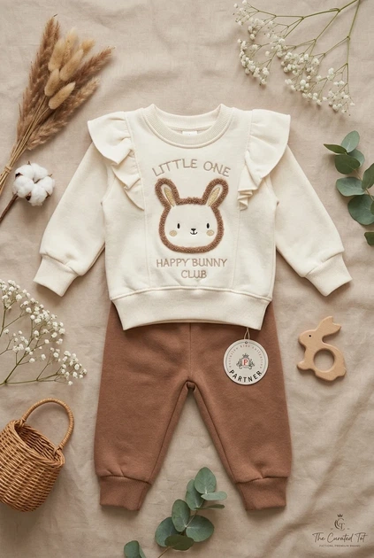 Комплект-двойка «Зайчик» Kiddo молочный с коричневым 86 см - Фото 3 Комплект-двойка «Зайчик» Kiddo молочный с коричневым 86 см - изображение 3