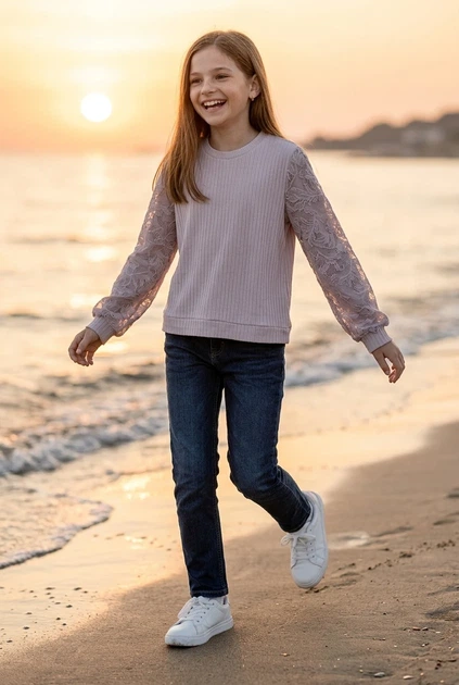 Кофта детская с фактурными рукавами Kiddo темно-пудровый с белым 134 см - Фото 1 Кофта детская с фактурными рукавами Kiddo темно-пудровый с белым 134 см - изображение 1