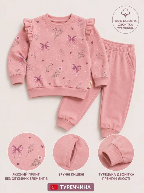 Комплект двойка “Sweet Bows” Kiddo приглушенный нюдовый розовый 92 см - изображение 3