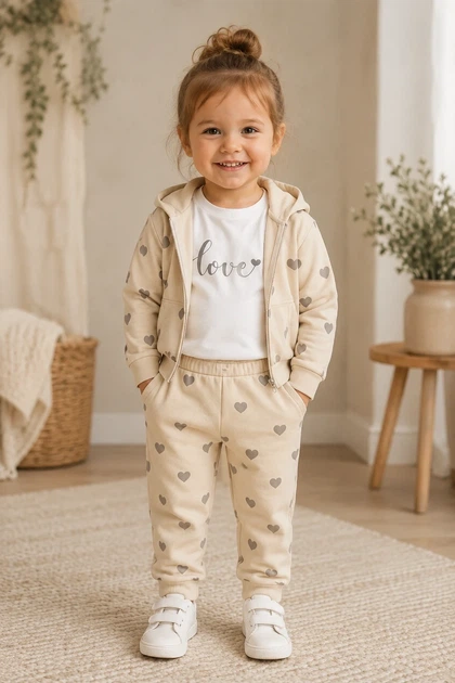Комплект тройка Sweet Hearts Kiddo бежевый 80 см - Фото 1 Комплект тройка Sweet Hearts Kiddo бежевый 80 см - изображение 1