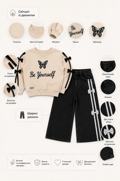 Комплект-двойка детский «Be Yourself» Kiddo бежевый с черным 98 см - изображение 3