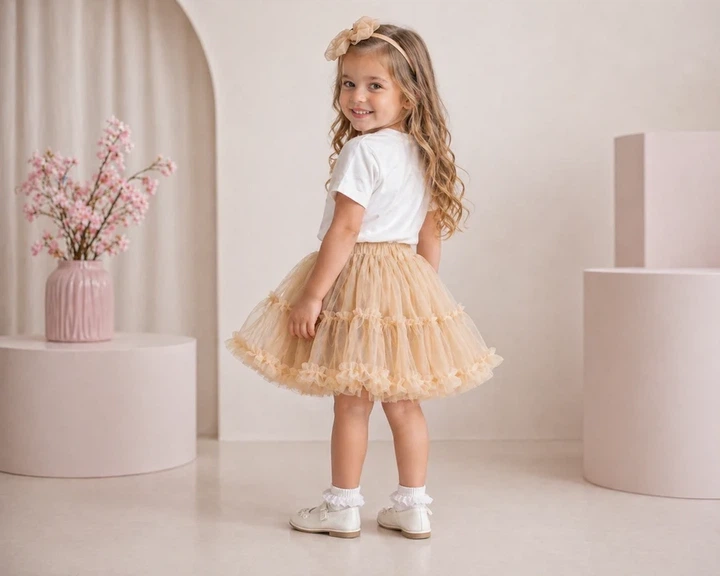 Комплект для девочки BOW TULLE SET Kiddo бежевый 98 см - изображение 2