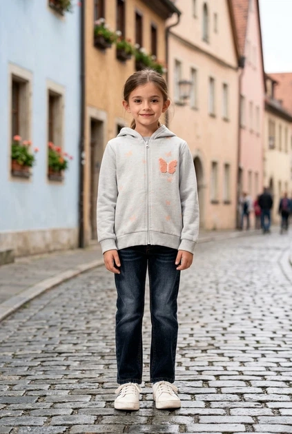 Кофта на молнии с розовыми бабочками Kiddo серый 128 см - Фото 1 Кофта на молнии с розовыми бабочками Kiddo серый 128 см - изображение 1