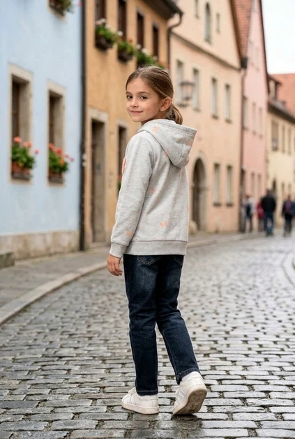 Кофта на молнии с розовыми бабочками Kiddo серый 128 см - Фото 2 Кофта на молнии с розовыми бабочками Kiddo серый 128 см - изображение 2
