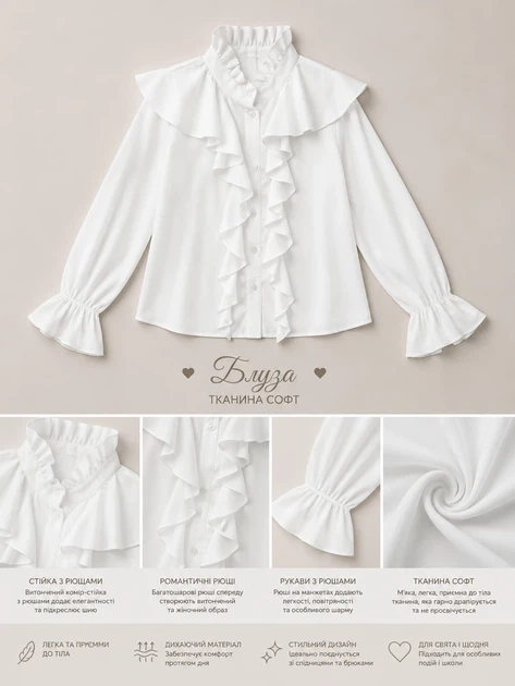 Блуза Soft Ruffle Kiddo Elegant Wave розмір 128 (KIDDO-CD8F5CB4D2494DF48704BDADB0BD4C44) - зображення 3